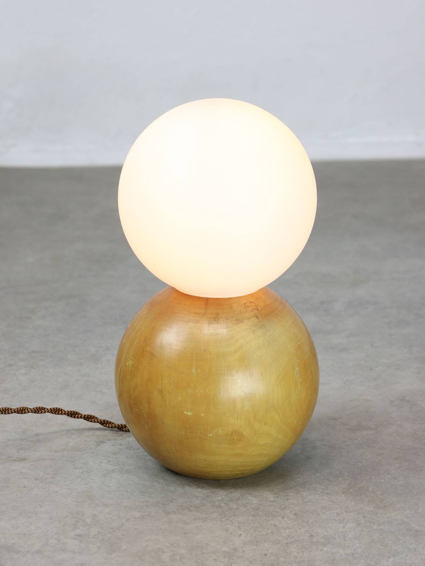 Vintage Italian Wooden and Opaline Table Lamp