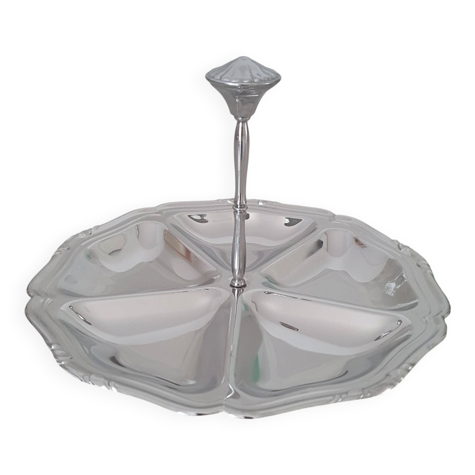 Guy Degrenne / Round platter with compartments and central stainless steel handle