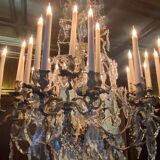 Louis XV style cage chandelier with thirty lights in silver metal