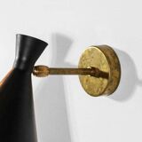 Set of three Italian wall lights in brass and lacquered iron, 1950s design.