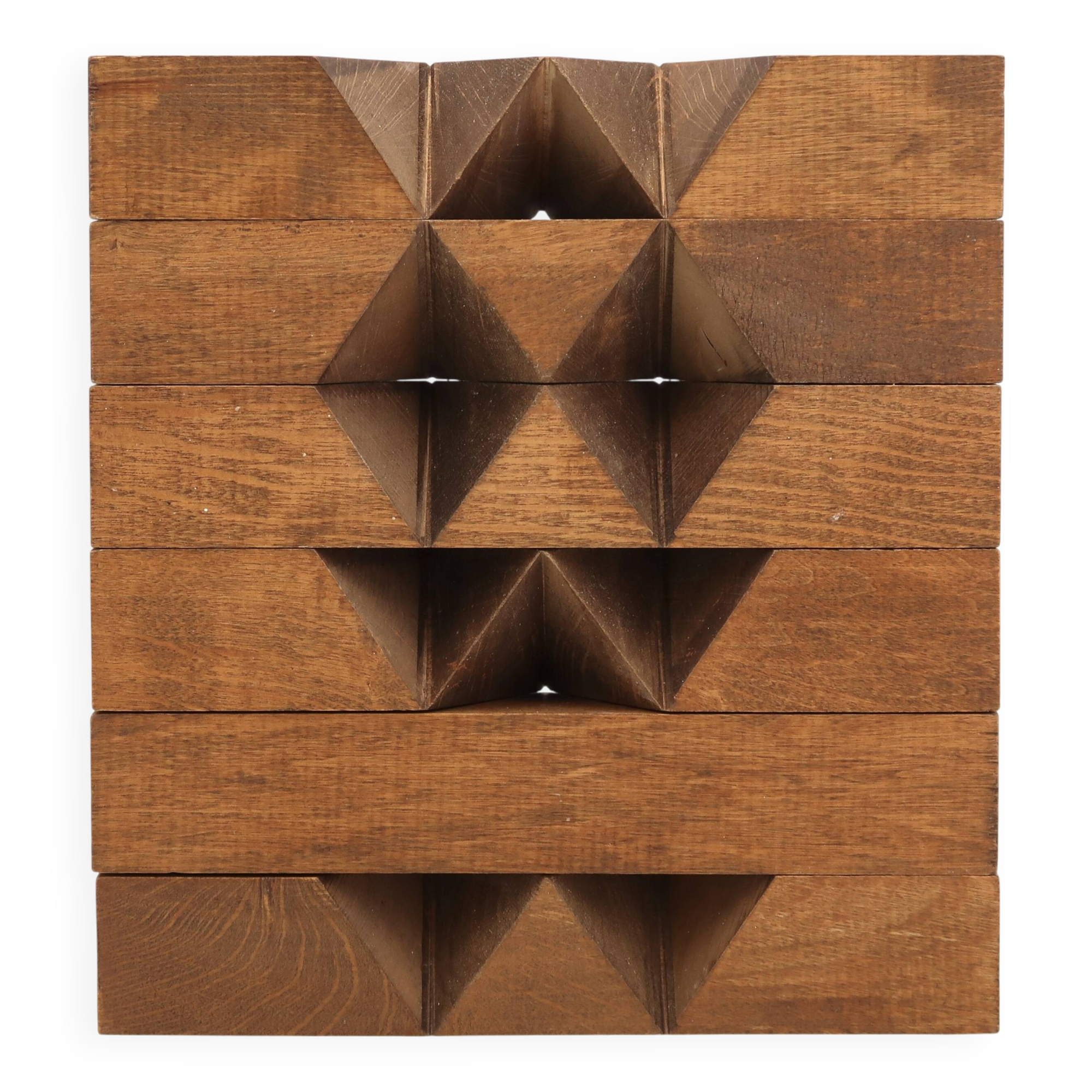 Sculpture minimaliste et géométrique en bois, années 70