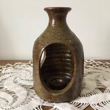 Brown stoneware tealight holder with handle