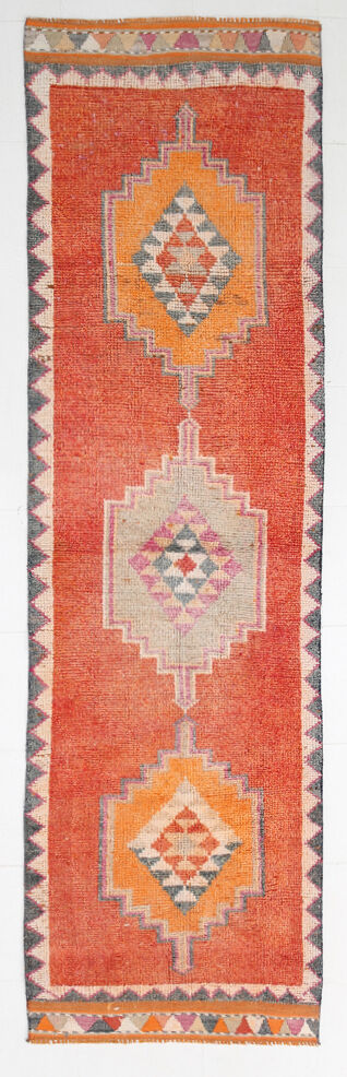 3x11 Peach Orange Handmade Wool Runner Rug, 95x337Cm