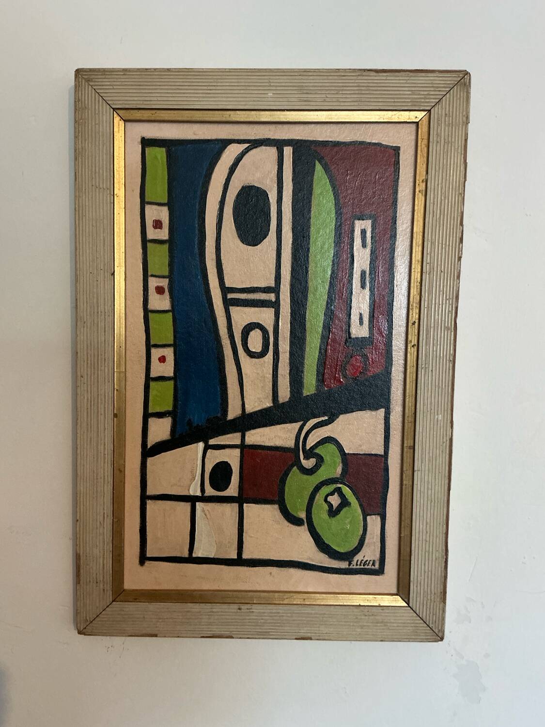 Peinture abstraite moderniste – Signée – Huile sur toile avec cadre en bois