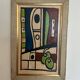 Peinture abstraite moderniste – Signée – Huile sur toile avec cadre en bois