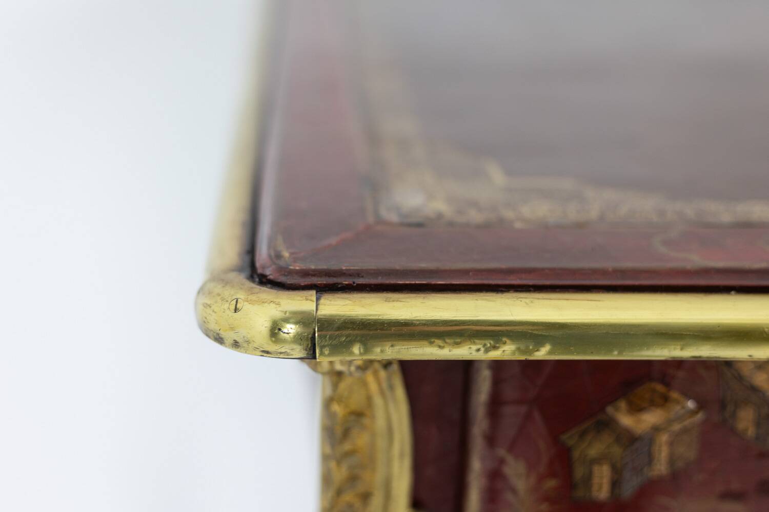 Louis XV style bureau plat with lake scene decoration. Circa 1850.