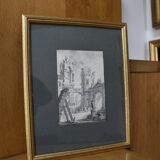 French school of the 18th century, courtyard of a ruined palace, pen drawing