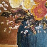 Old acrylic painting on canvas bouquet of bohemian countryside flowers