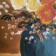 Old acrylic painting on canvas bouquet of bohemian countryside flowers