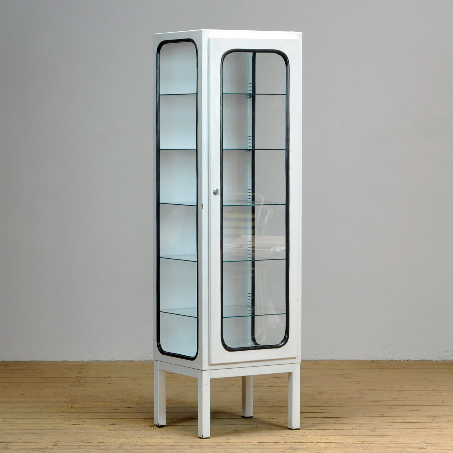 Vintage iron and glass medical cabinet, 1970s