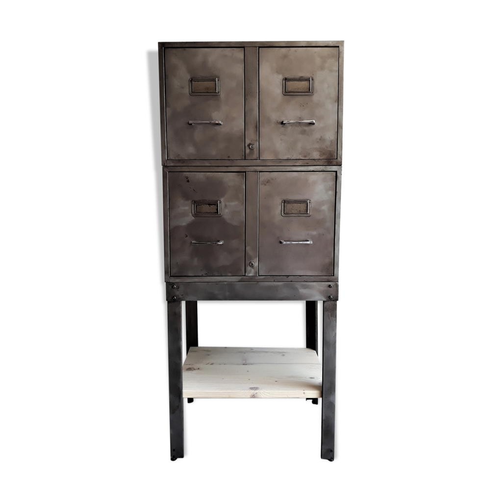 Meuble de rangement industriel vintage loft en métal acier 4 tiroirs