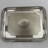 Christofle - plateau fond guilloché frise de perles métal argenté 1900