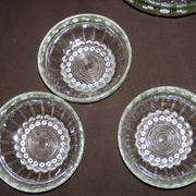 Set of 3 antique glass bowls/dishes decorated with small white flowers by Materne, rare.