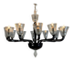 Venetian chandelier in Murano glass in black and colourless, 12 light arms, circa 1990.