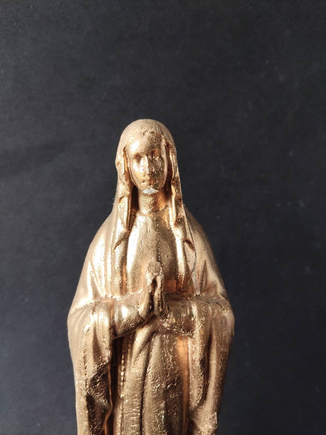 Golden Virgin Mary – Antique patinated plaster statue