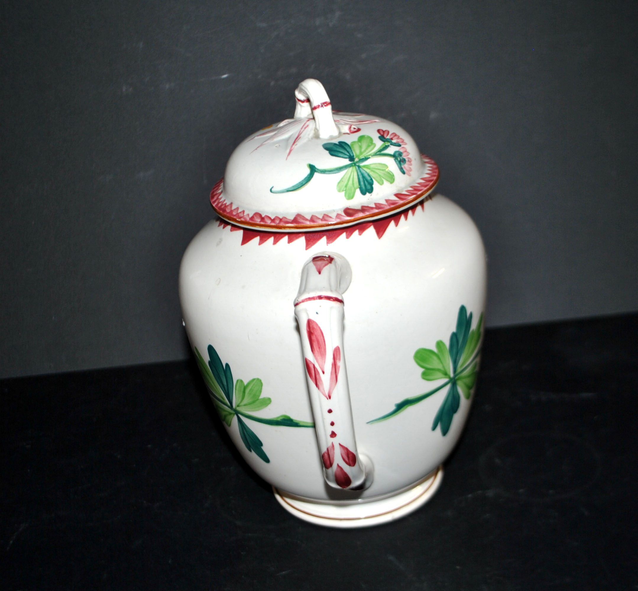 Sarreguemines coffee pot, Colmar polychrome decoration, bamboo shape, 1930.