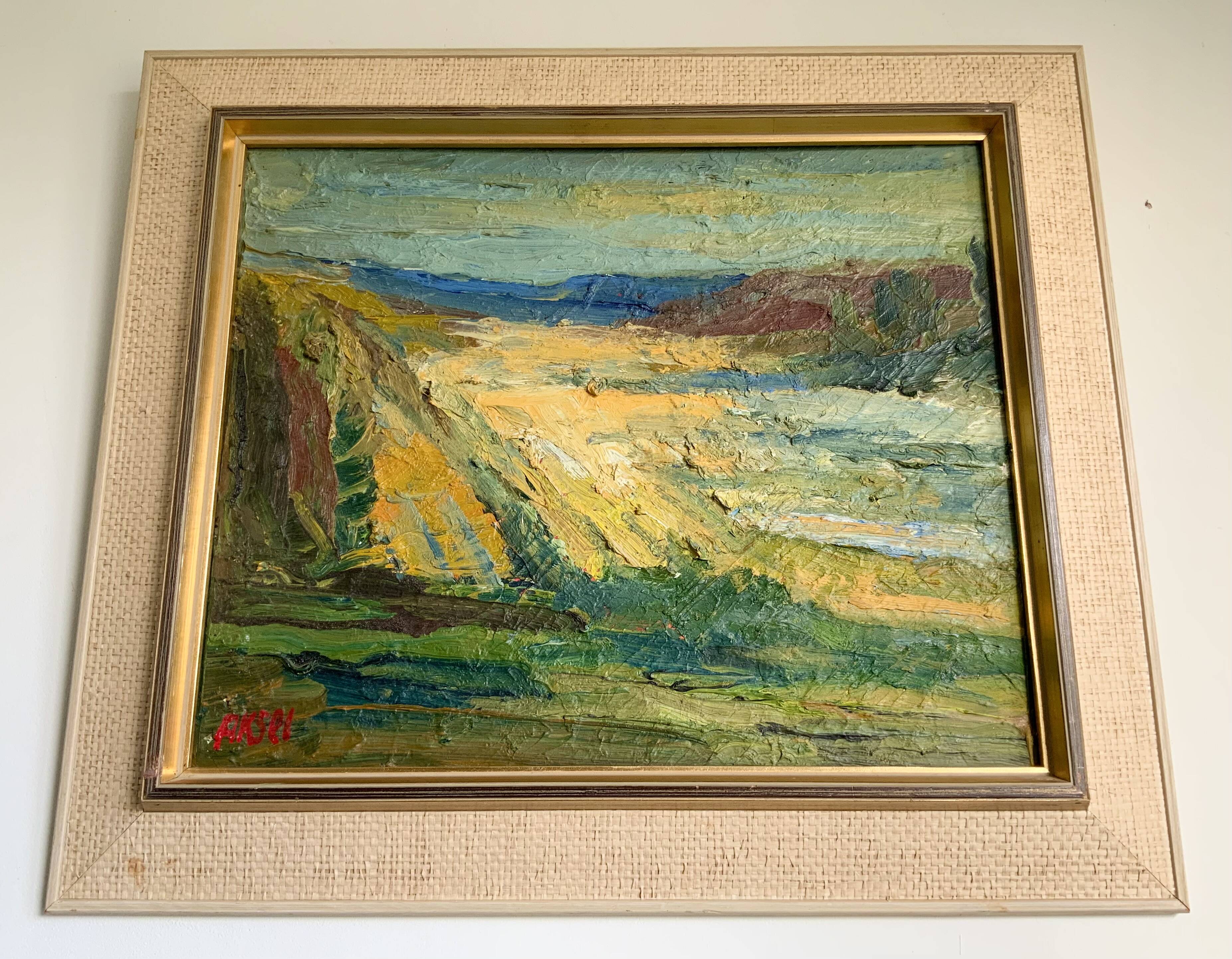 Vintage Modernists Oil Painting Autumn Landscape by Aksel 1960s