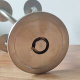 Vintage brutalist chandelier with 4 lights in brushed metal.