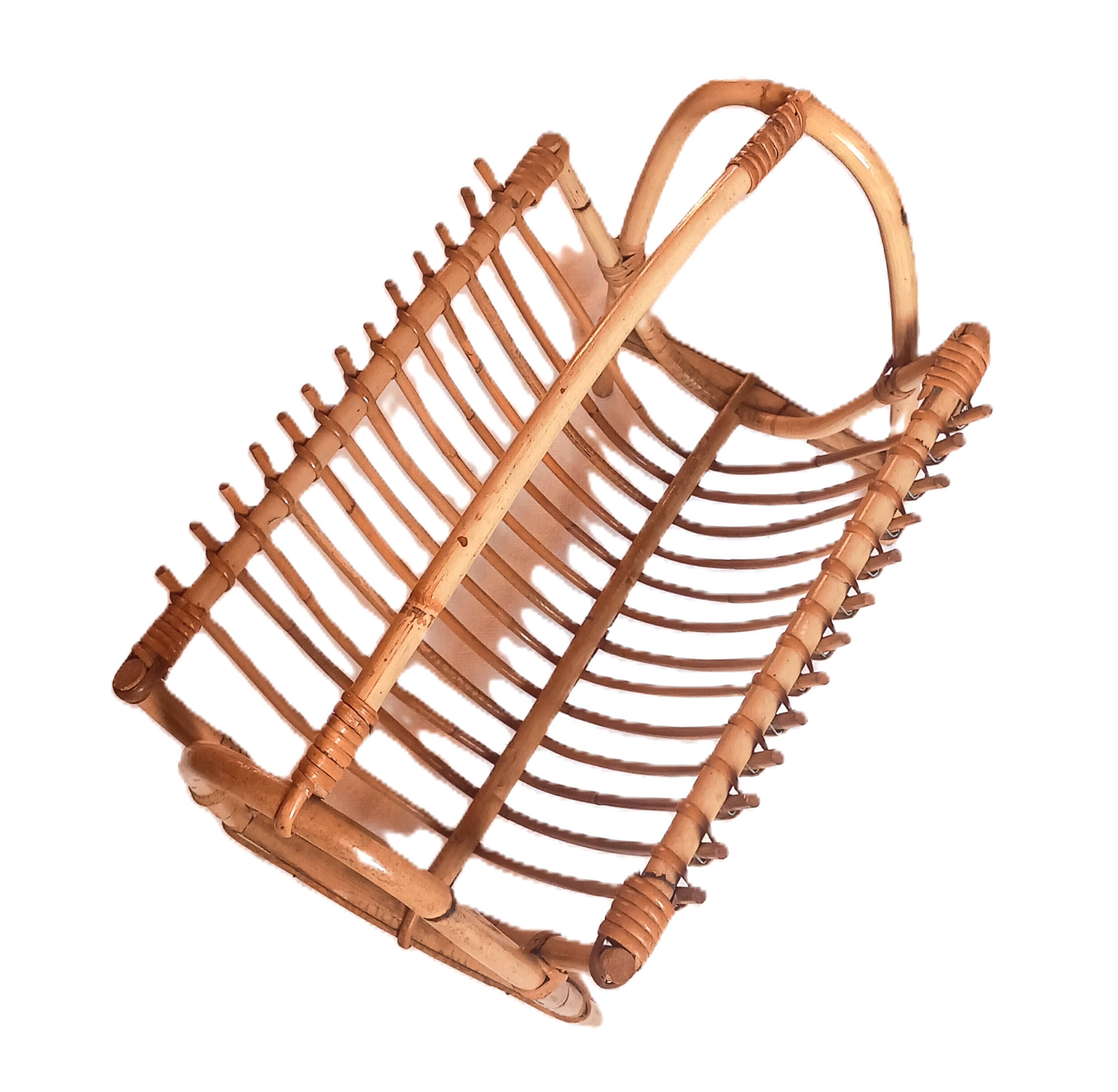 Vintage rattan and bamboo magazine rack