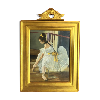 Old portrait of a ballet dancer with her pediment frame