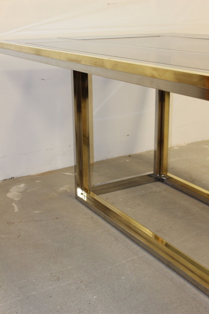 Dining table in chrome-plated steel and brass by Romeo Rega circa 1970