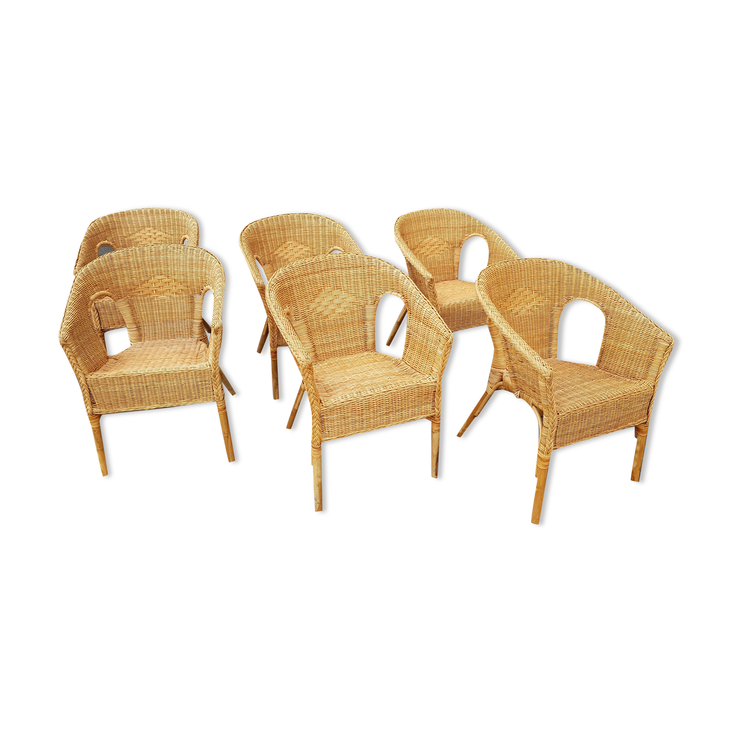 SEATING SET, GARDEN SET SIX RATTAN/WICKER CHAIRS