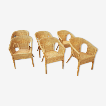 Ensemble de jardin, six chaises en rotin/osier