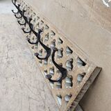 teak wall coat rack with 7 double cast iron hooks