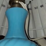 Old lamp in blue opaline glass and its lampshade