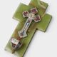 Vintage wall-mounted holy water font in onyx and cloisonné enamel, Italy, 1960s-1970s.