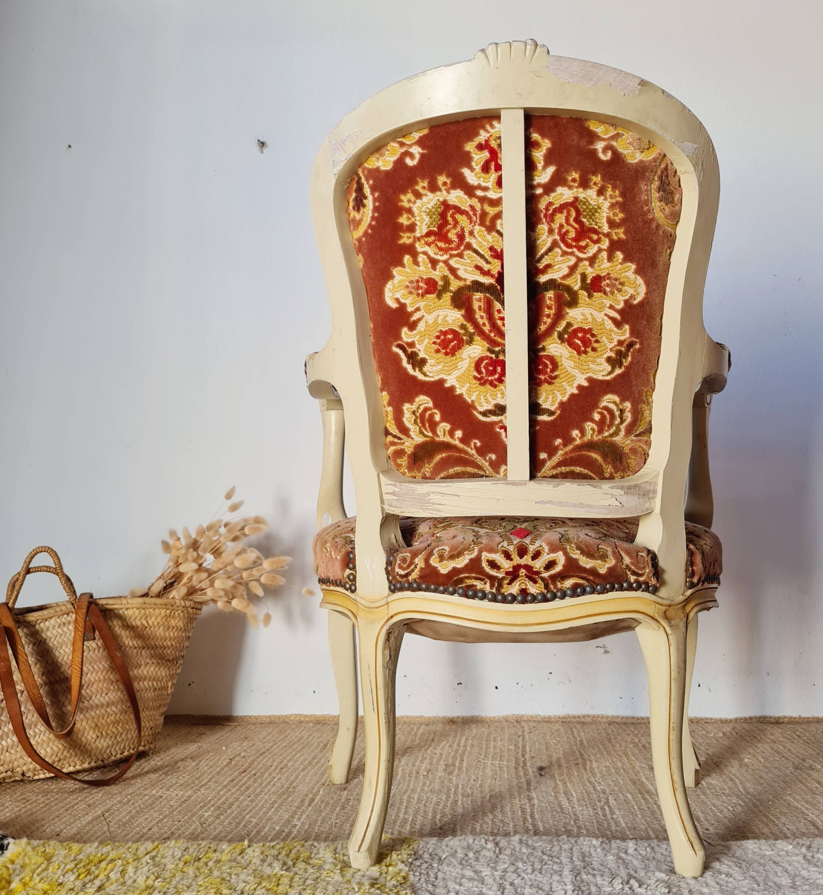 Louis XV style cabriolet armchair - floral velvet seat