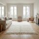 Ecru Moroccan rug with black dots.