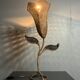Large midcentury rattan wicker flower table lamp, 1960s