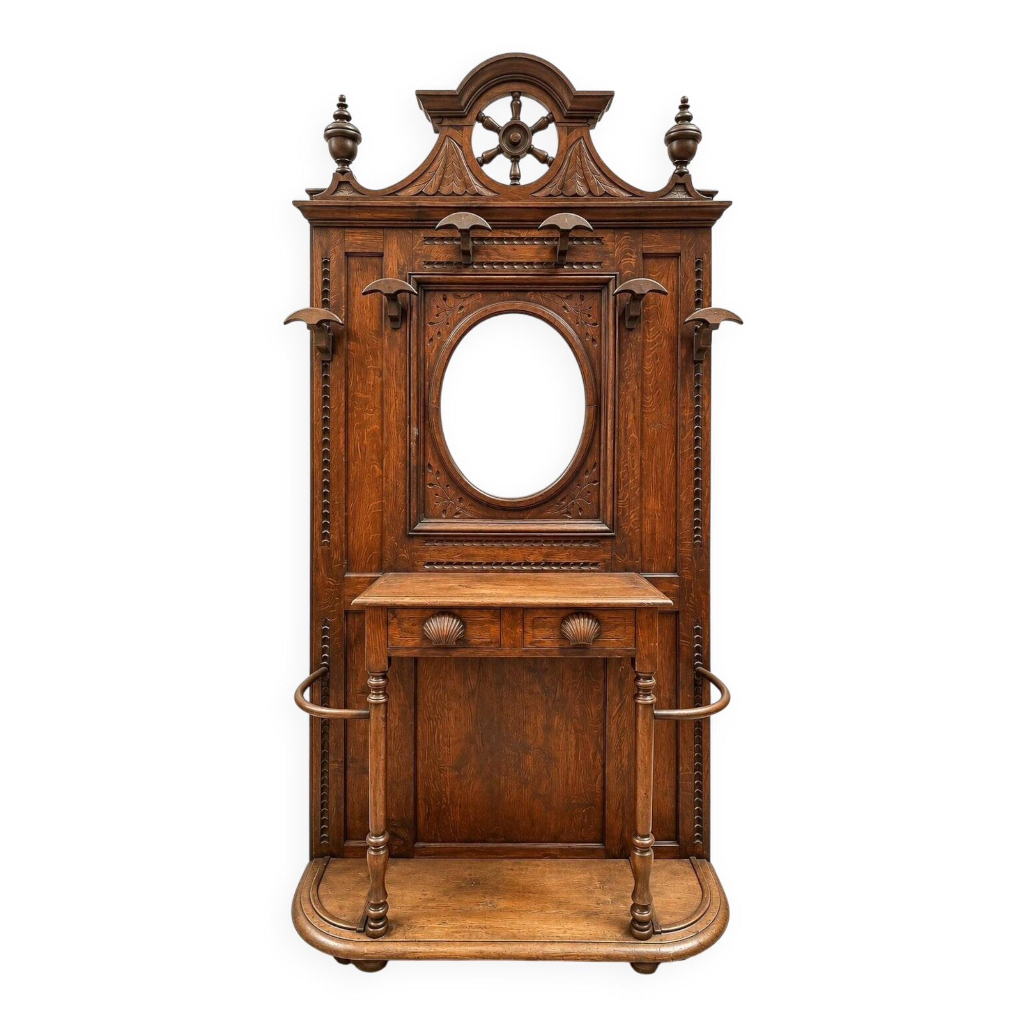 Napoleon III entrance hall wardrobe in solid oak with bevelled mirror.