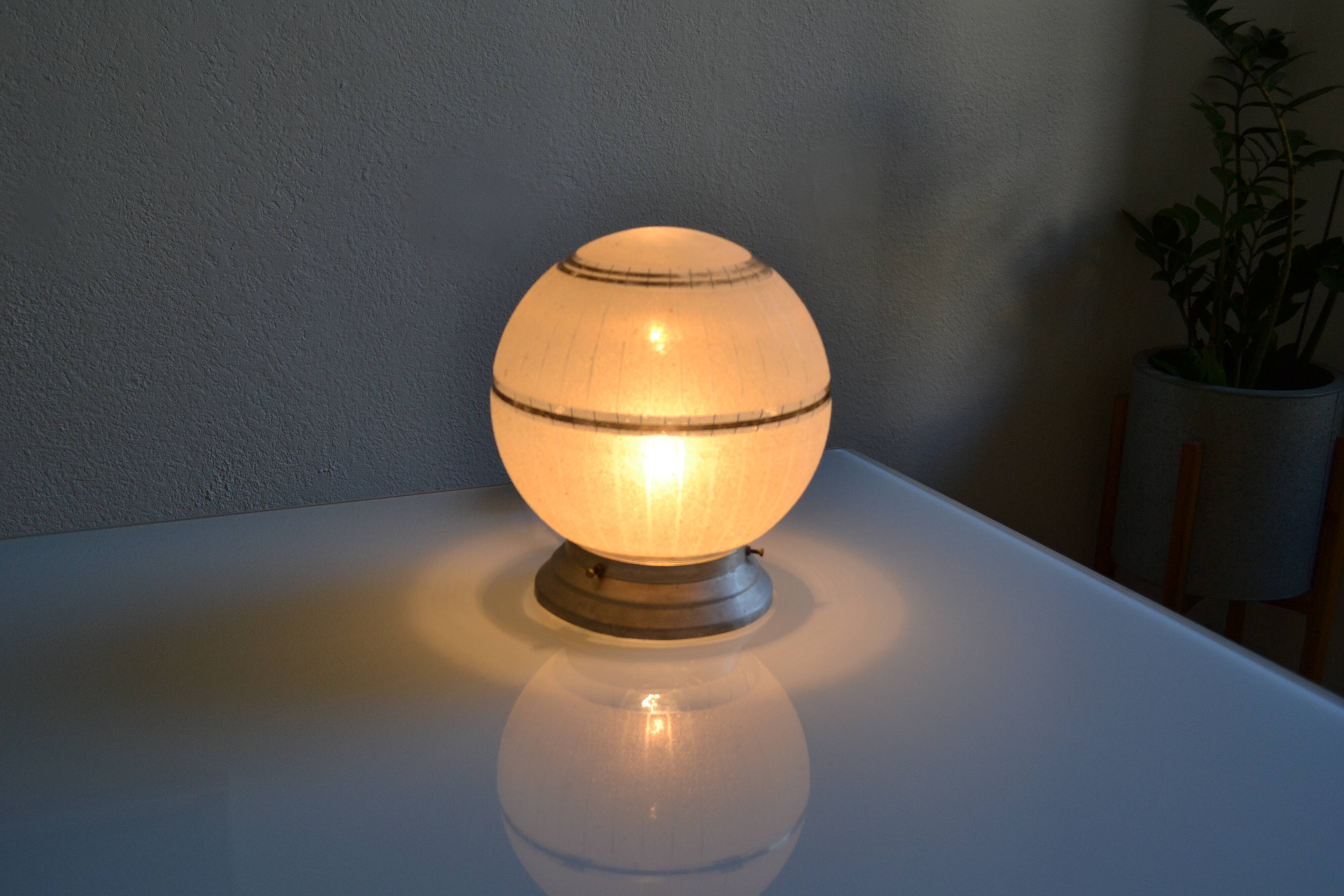 Art deco frosted glass ball table lamp