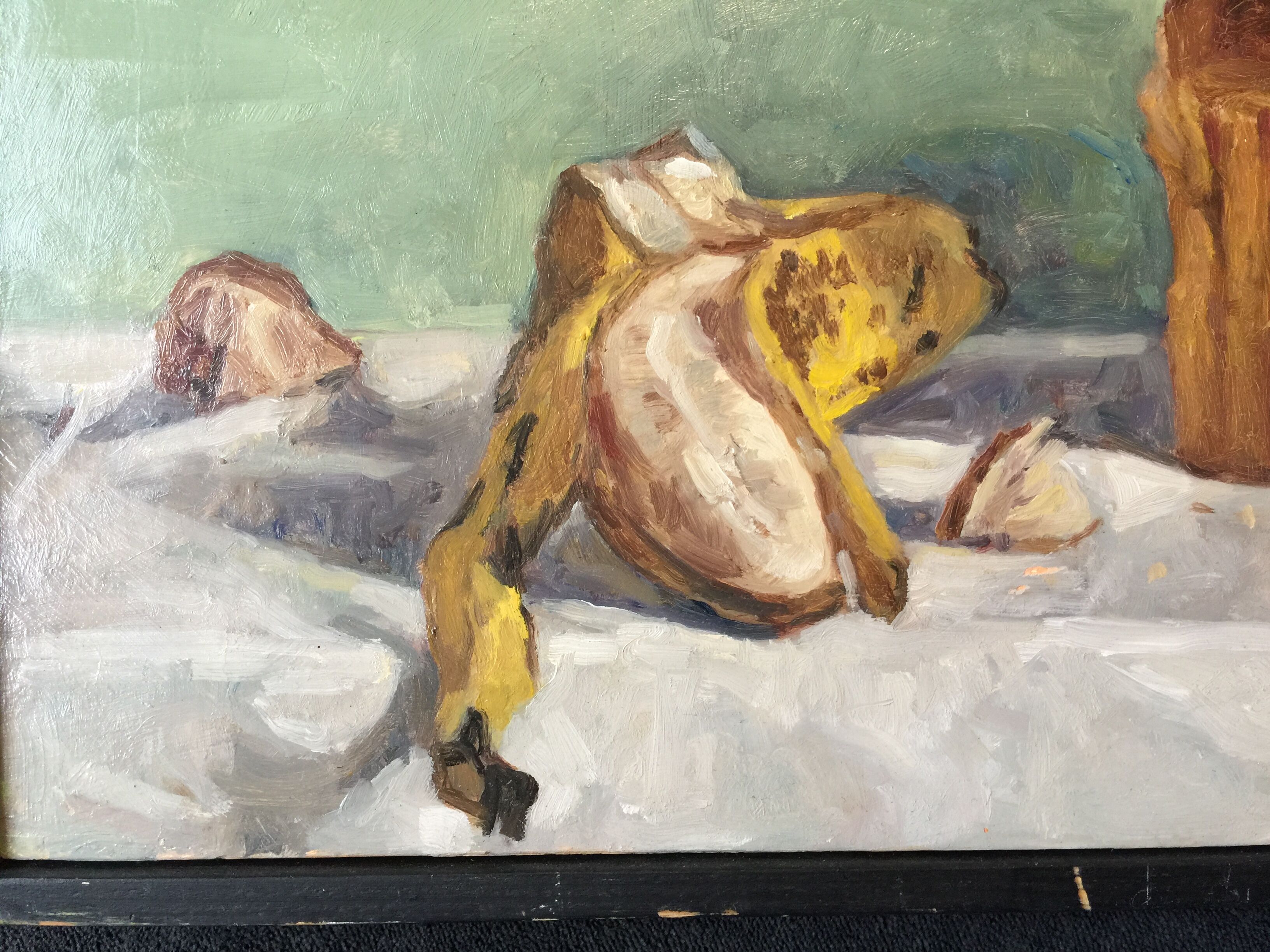 Oil on wood paper "Brioche and Banana" by "T. YOSAKI 05"