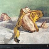 Oil on wood paper "Brioche and Banana" by "T. YOSAKI 05"