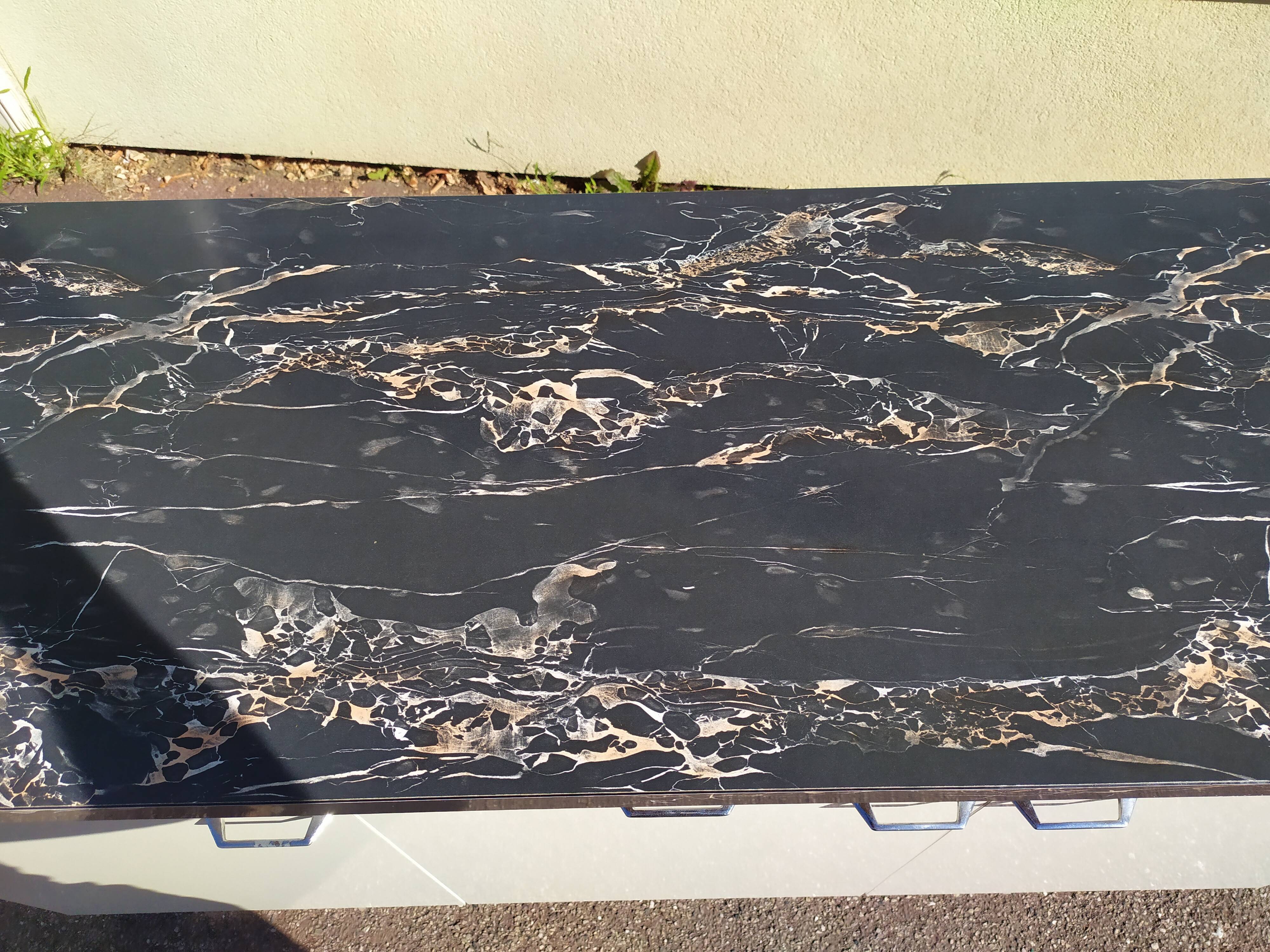 Buffet bahut de cuisine en formica marbre noir - vintage
