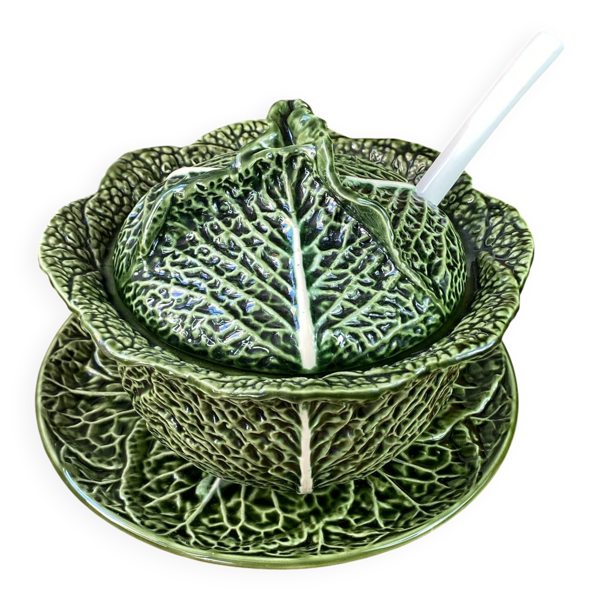 Grande soupière en barbotine feuille de chou