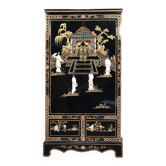 Armoire chinoise laquée noire avec incrustations