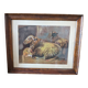 Animal painting, sheepfold, sheep and lamb.