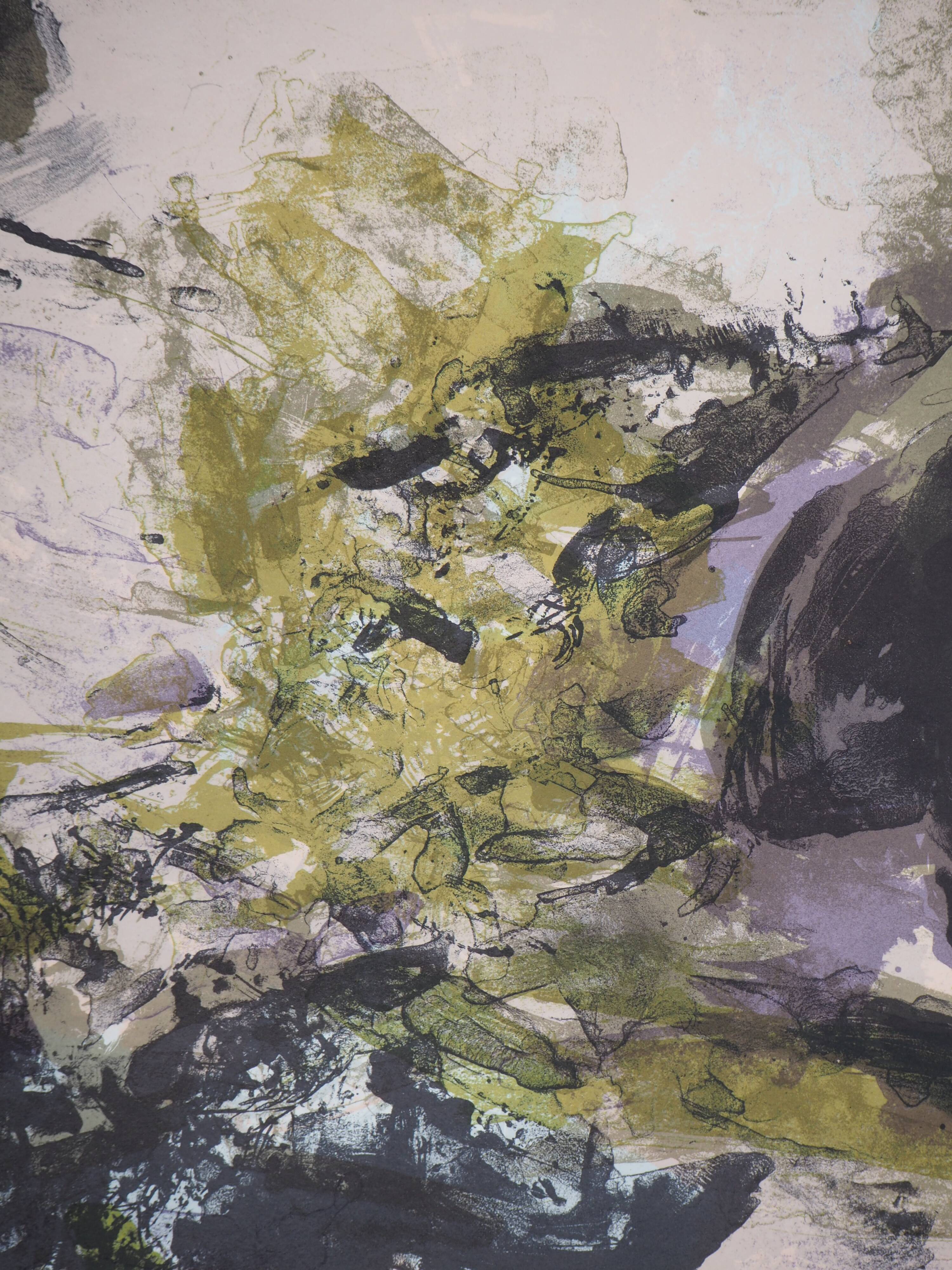 Zao wou-ki: abstract mountain landscape - original lithograph