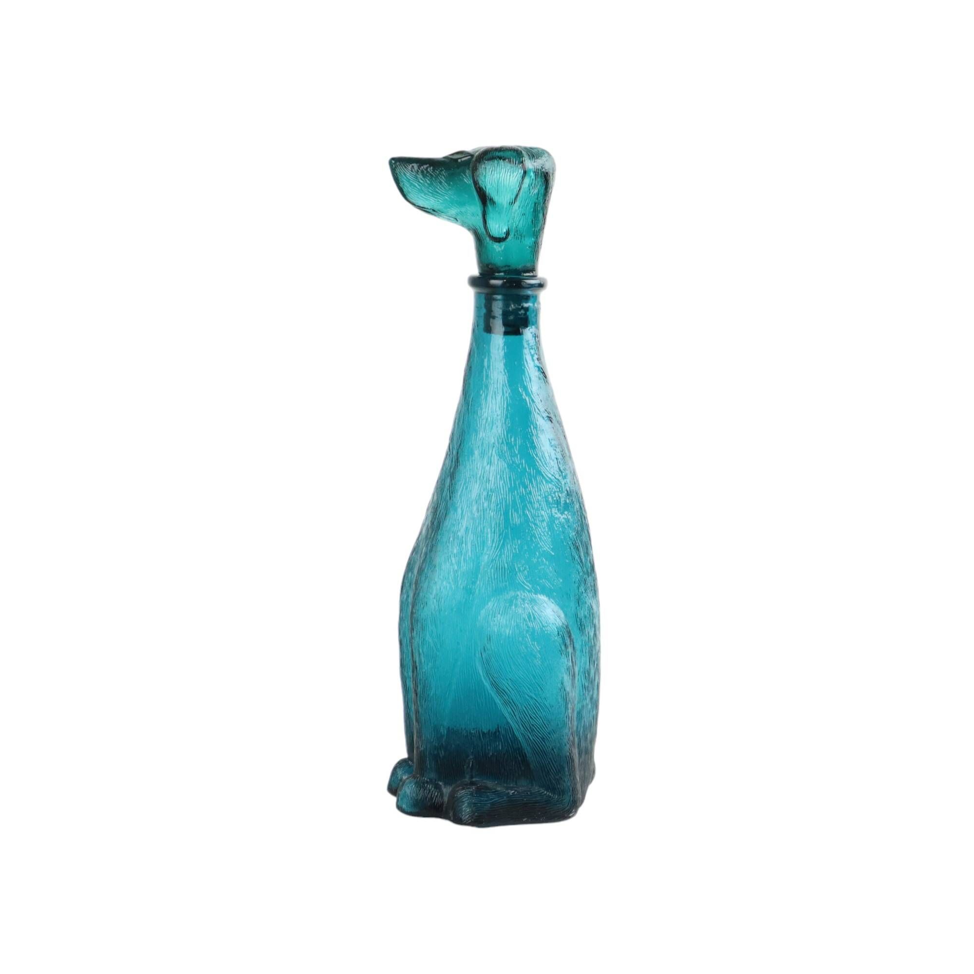 Vintage Decanter Dachshund Dachshund Blue Glass Empoli Italy 32cm