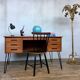 Bureau scandinave en teck avec piétement eiffel métal noir  1950 1960