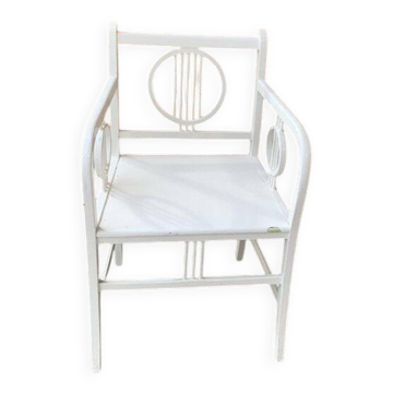 Chaise Art Déco en bois peinte blanche, chaise de bureau 1930, dossier médaillon et accoudoirs