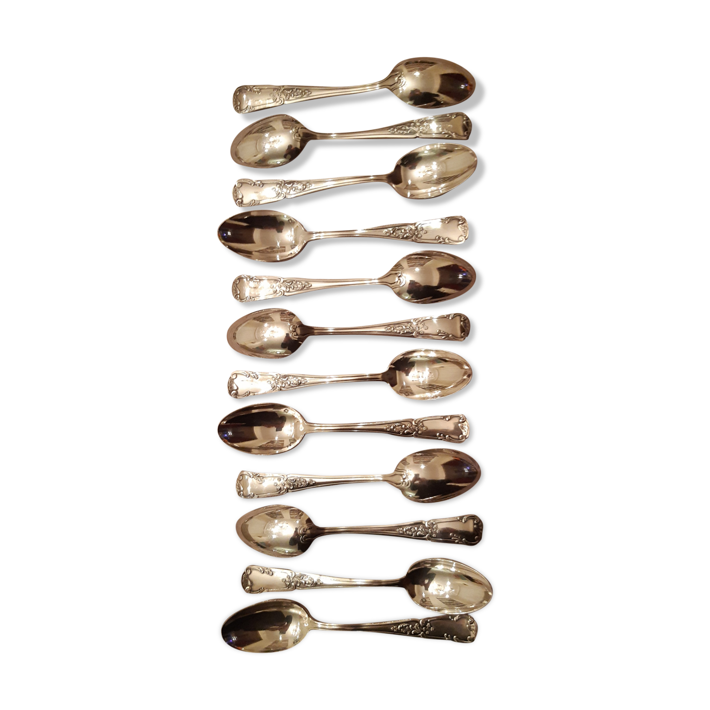 12 teaspoons, floral pattern with lily of the valley, silver metal