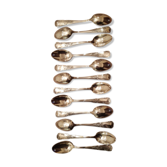 12 teaspoons, floral pattern with lily of the valley, silver metal