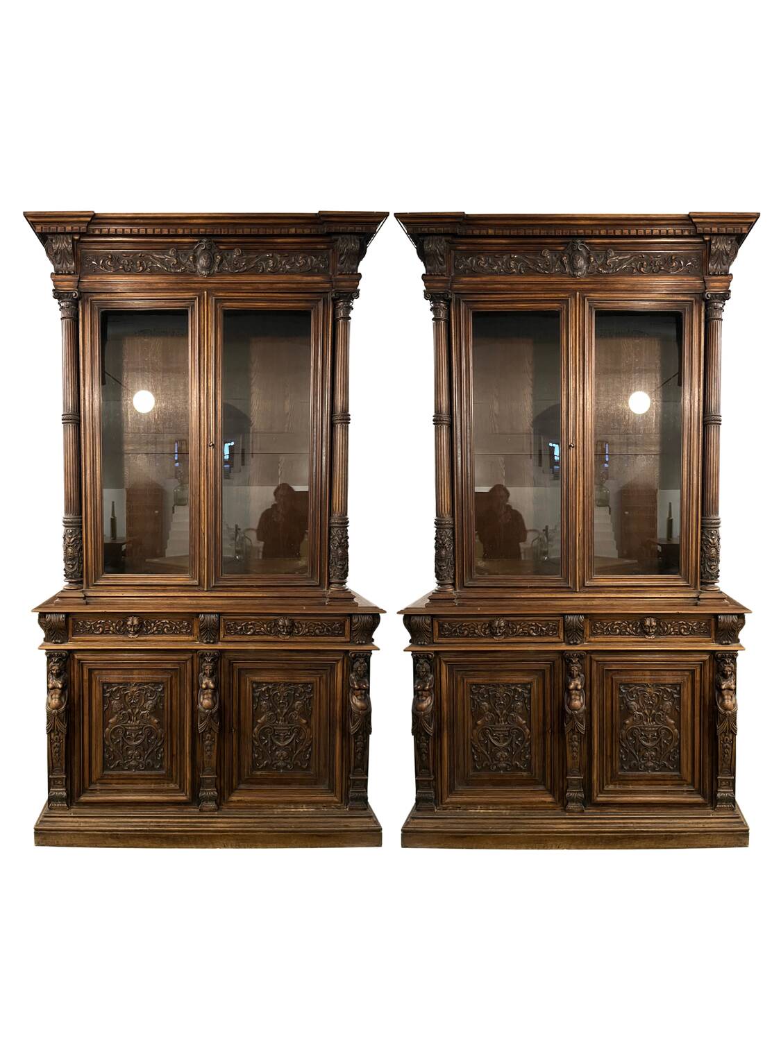 Pair of glass-fronted library cabinets