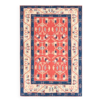Vintage Turkish Oushak Handmade Wool Cotton Red Area Rug 130x190
