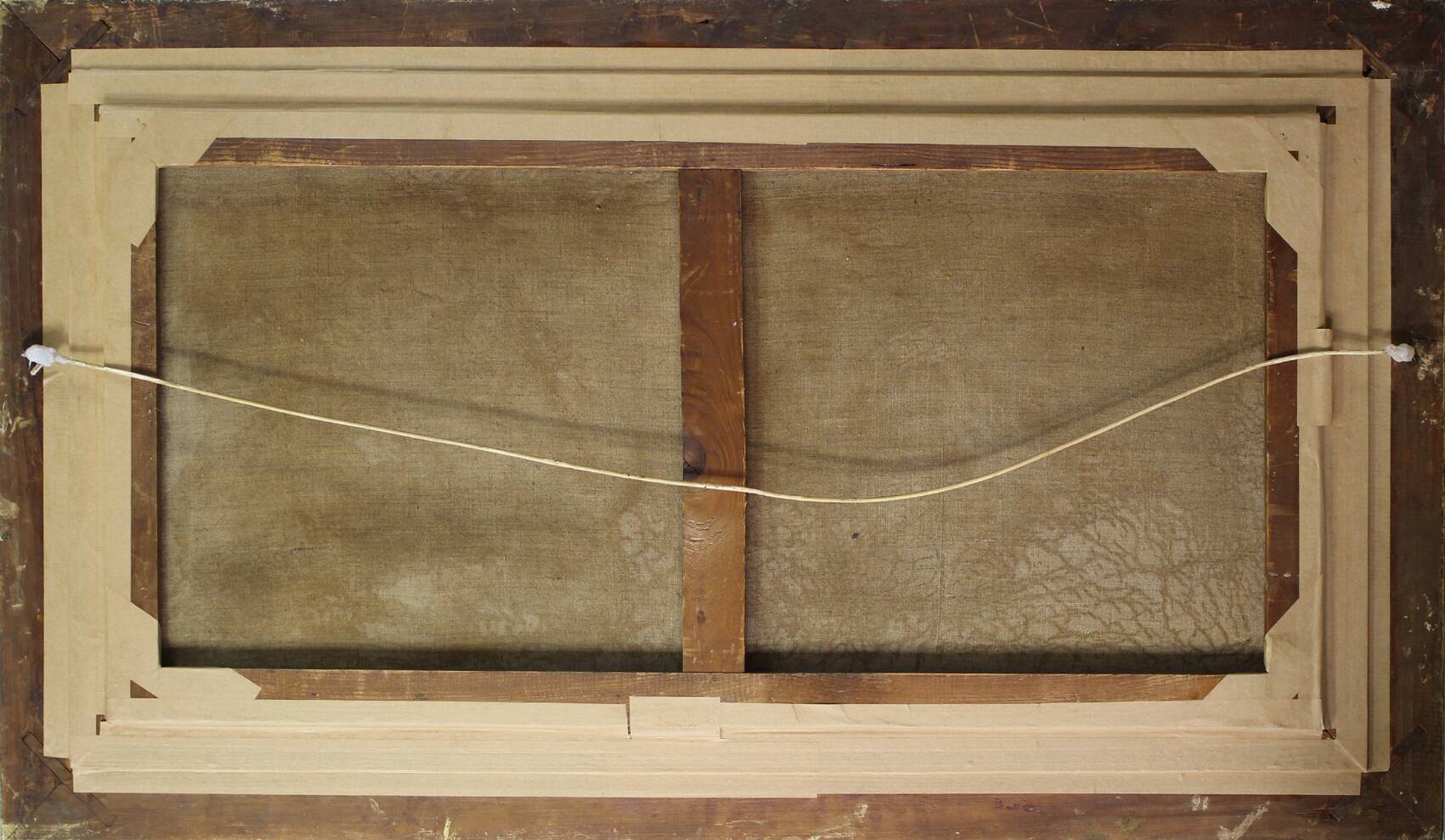 large painting of lake and countryside